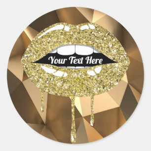 Gouden Luxe Glam Nep Glitter Drup Druppende Lippen Ronde Sticker