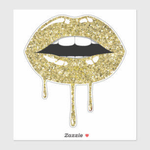 Gouden Luxe Glam Nep Glitters Druppelende Lippen Sticker
