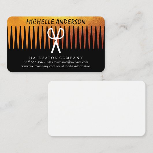 Gouden Luxe Kam Schaar Kapper Visitekaartje (Voorkant / Achterkant)