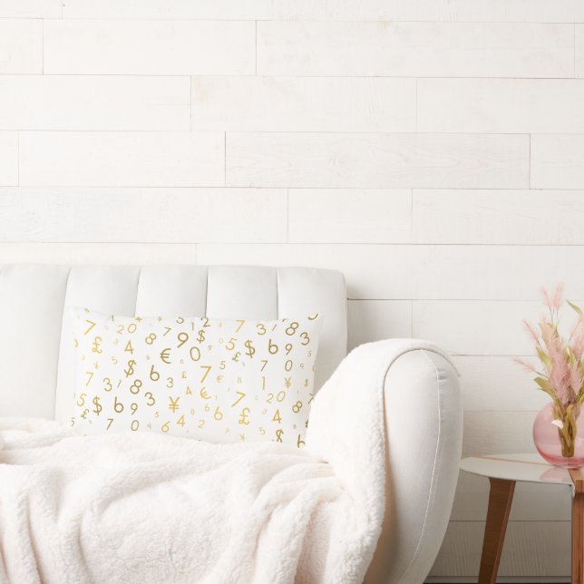 Gouden luxe nummers & valutasymbolen Patroon Kussen (Bank)