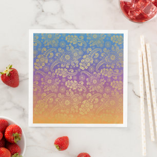 Gouden Luxe Paisley op Blauw, Paars en Oranje Servet