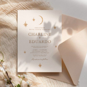 Gouden Maan Celestial Boho Bruiloft QR Code Kaart