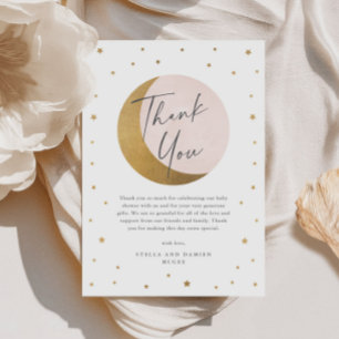 Gouden Maan en Sterren Roze Baby Shower Bedankt