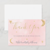 Gouden maansterren roze foto dank u baby shower bedankkaart (Voorkant / Achterkant)