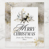 Gouden Magic Forest Bloemen Foto Kerstmis Wijn Etiket (Enkel label)