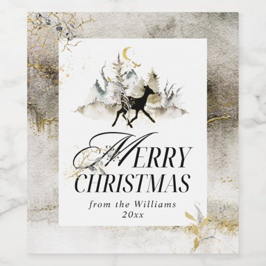 Gouden Magic Forest Bloemen Foto Kerstmis Wijn Etiket (Enkel label)