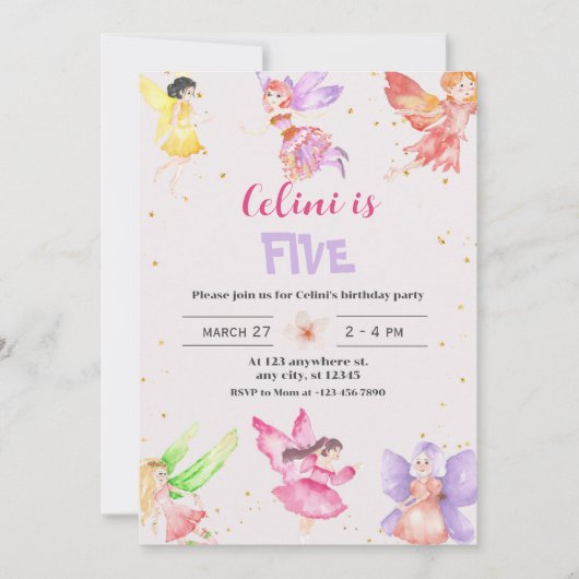 Gouden Magische Fee Verjaardag Uitnodiging (Voorkant)