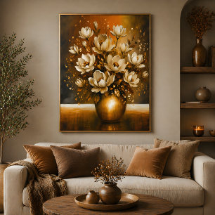 Gouden Magnolia Boeket Olie Schildering Poster
