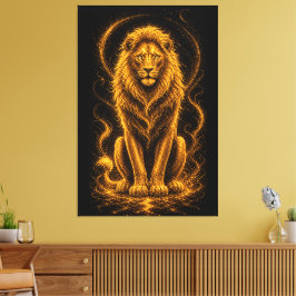 Gouden Majestueuze Leeuw – Hemels Licht Schitteren Canvas Afdruk