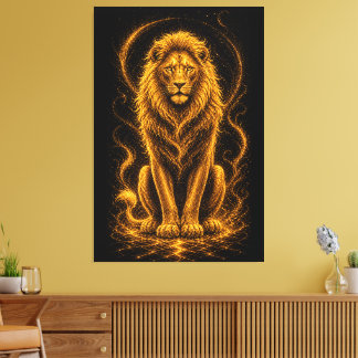 Gouden Majestueuze Leeuw – Hemels Licht Schitteren Canvas Afdruk