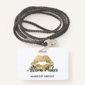 Gouden MAKE-UP ARTIEST Logo Kiss Naam Badge (Achterkant met draagriem)