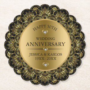 Gouden mandala 50ste gouden trouwdag kartonnen onderzetters
