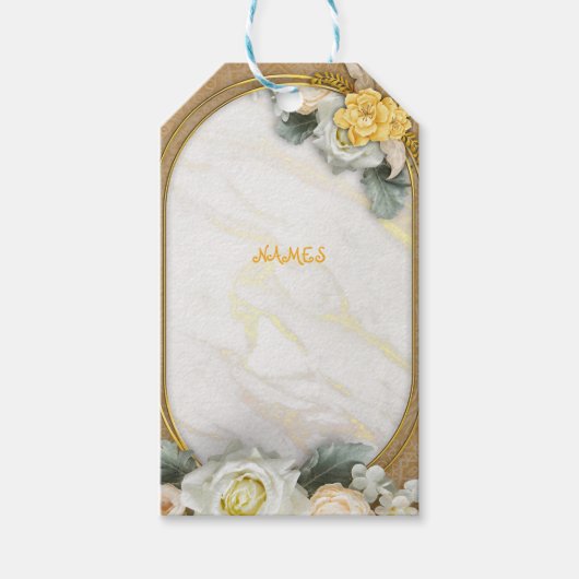 Gouden Mandala achtergrond met witte rozen Cadeaulabel (Voorkant)