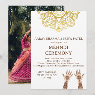 Gouden Mandala Indiase Trouw Mehndi Ceremonie Kaart