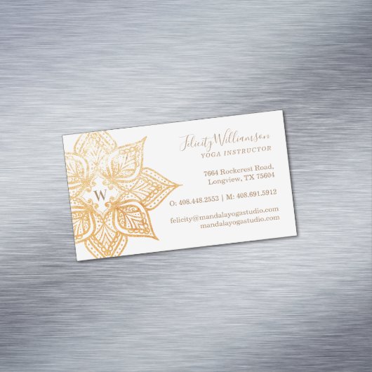 Gouden Mandala Lotus Bloem Monogram Magnetisch Visitekaartje (Voorbeeld)