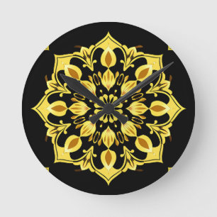 Gouden Mandala-ontwerp met symmetrische patronen Ronde Klok