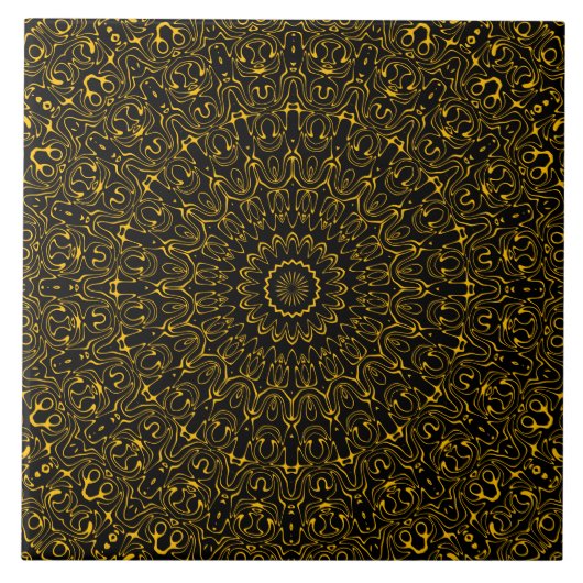Gouden Mandala Patroon met Radiant Symmetrie Tegeltje (Voorkant)