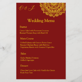 Gouden mandala rode bruiloft menu