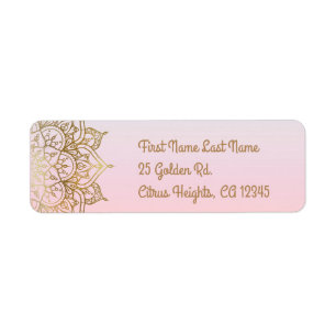 Gouden Mandala Roze Perzik Glam Moderne Trouwdag Etiket