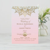 Gouden Mandala Roze Perzik Moderne Elegante Trouw Kaart (Staand voorkant)