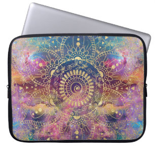 Gouden Mandala Waterverf kleurrijke nevel Laptop Sleeve