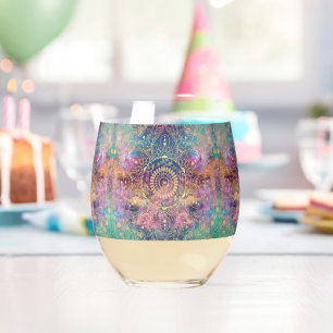 Gouden Mandala Waterverf kleurrijke nevel Wijnglas Zonder Voet