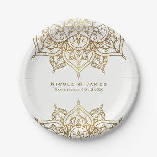 Gouden Mandala Witte Chic Klasse Moderne Bruiloft Papieren Bordje