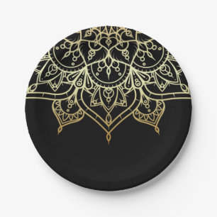 Gouden Mandala Zwarte Chic Moderne Glamour Feestje Papieren Bordje