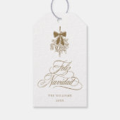 Gouden maretak Vrolijk Kerstfeest | Feliz Navidad Cadeaulabel (Achterkant)