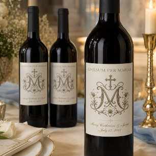 Gouden Marianus Kruis Monogram Wijn Etiket