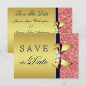 Gouden marine koraal pailletten diamanten strik sa save the date (Voorkant / Achterkant)