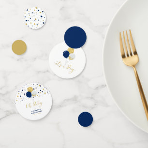 Gouden & marineblauwe ballonnen jongens babyshower confetti