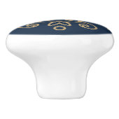 Gouden & marineblauwe elegante bloeiende monogram keramische knop (Zijkant)