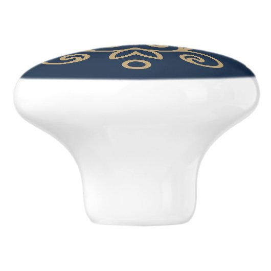 Gouden & marineblauwe elegante bloeiende monogram keramische knop (Zijkant)