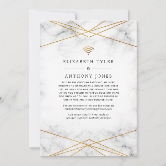 Gouden Marmer Geometrisch Gereduceerd Trouwfeest B Aankondiging (Voorkant)