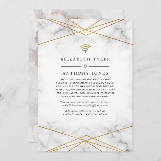 Gouden Marmer Geometrisch Gereduceerd Trouwfeest B Aankondiging (Voorkant / Achterkant)