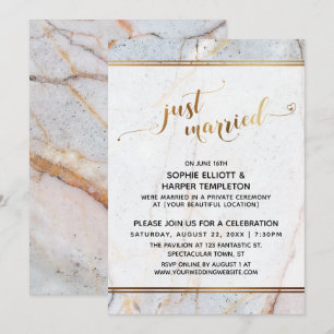 Gouden marmer Net getrouwd Calligrafie Harten Kaart
