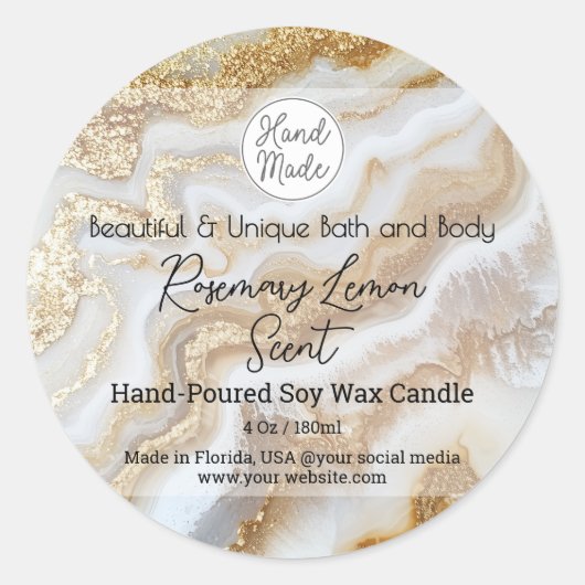Gouden Marmeren Logo Fles Kaarsenpot Product Label (Voorkant)