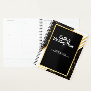 Gouden marmeren strepen typografie zwart Huwelijks Planner