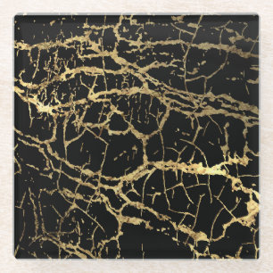 Gouden Marmerende Textuur: Luxe ontwerpelement Glazen Onderzetter