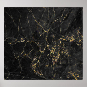 Gouden Marmering Zwarte Achtergrond Textuur Poster