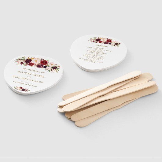 Gouden Marsala Bloemen Boho Huwelijksprogramma Waa Handwaaier (Niet-gemonteerd)