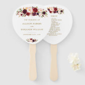Gouden Marsala Bloemen Boho Huwelijksprogramma Waa Handwaaier (Voorkant en achterkant)