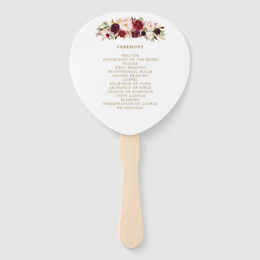 Gouden Marsala Bloemen Boho Huwelijksprogramma Waa Handwaaier (Achterkant)