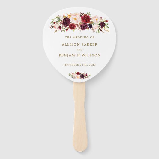 Gouden Marsala Bloemen Boho Huwelijksprogramma Waa Handwaaier (Voorkant)