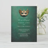 Gouden masker maskerade bruiloft kaart (Staand voorkant)