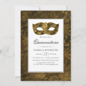  gouden maskerade Damask Quinceañera Kaart (Voorkant)