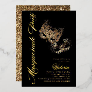 Gouden Maskerade Feest Folie Uitnodiging