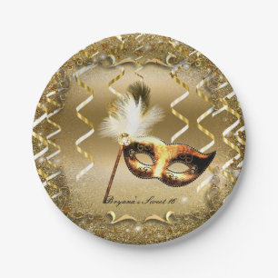 Gouden Maskerade Masker Elegant Bal Verjaardagsfee Papieren Bordje