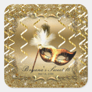 Gouden Maskerade Masker Elegant Bal Verjaardagsfee Vierkante Sticker